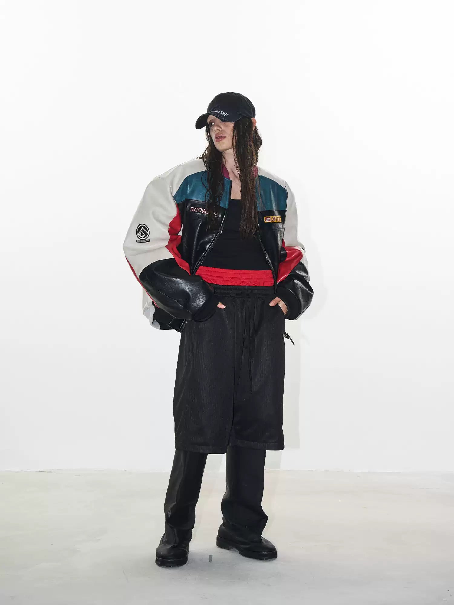 Color-Block Embroidered Moto Padded Jacket