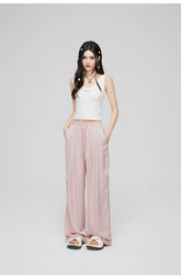 White & Pink Ice Silk Drooping Wide-leg Pants - CHINASQUAD