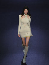 Spliced V-Neck Ribbon Layered Two-piece Dress - CHINASQUAD