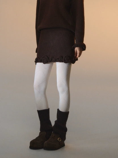 3D Rose V-Neck Knit Sweater &amp; A-Line Knit Skirt Set