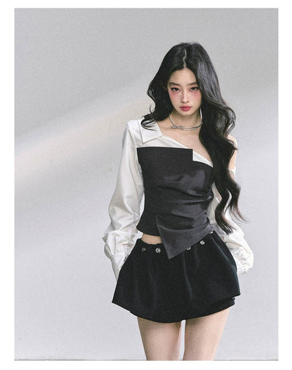 Faux Two-Piece Asymmetric Shoulder Shirt