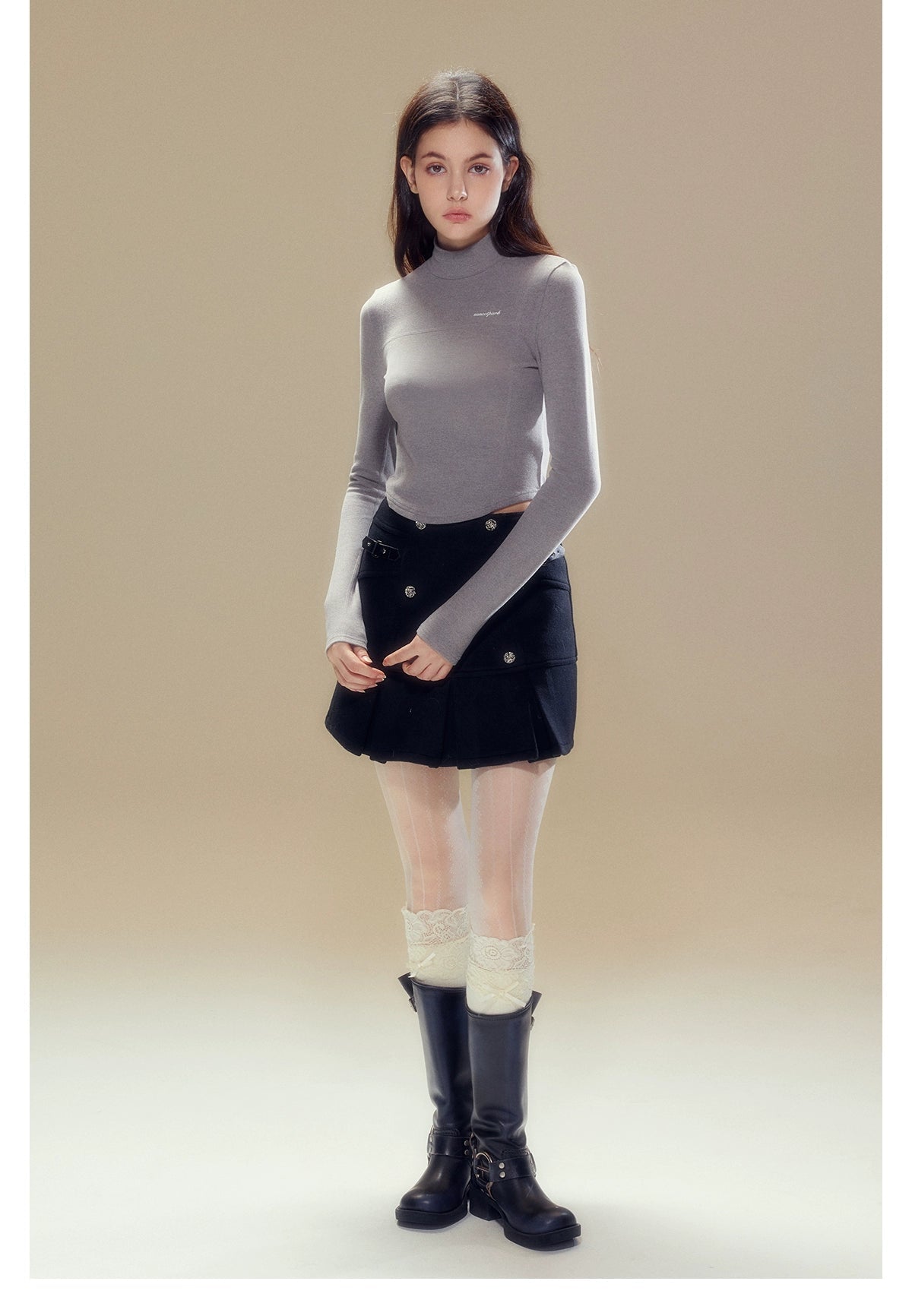 High-neck Brushed Long Sleeve Sweater - CHINASQUAD