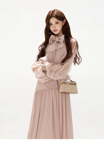 V-Neck Lantern Sleeve Maxi Dress