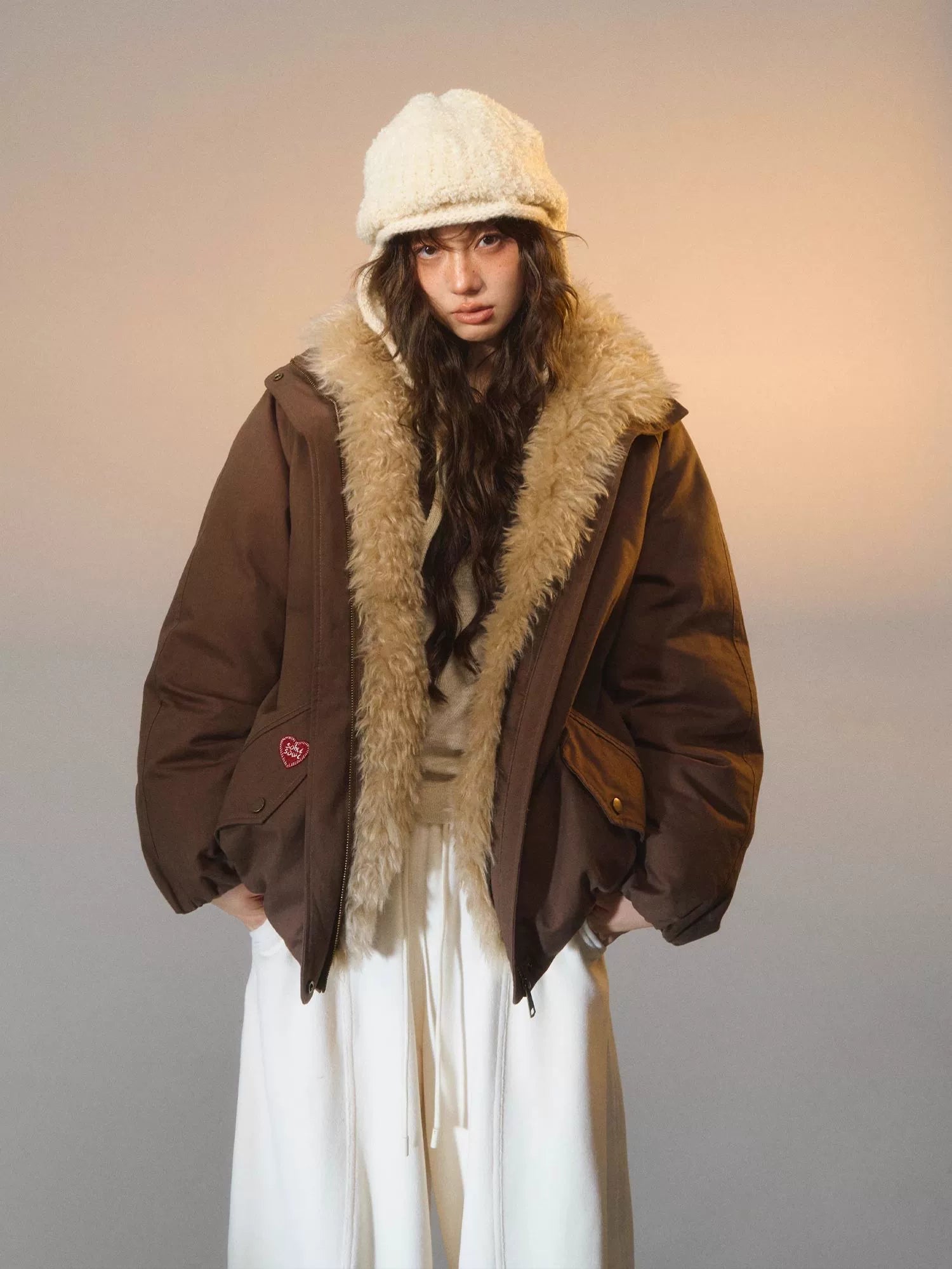 Detachable Faux Fur Collar Parka Down Jacket