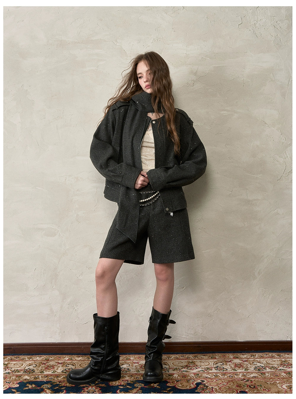 Irregular Silver-Dot Wool Blend Loose Shorts