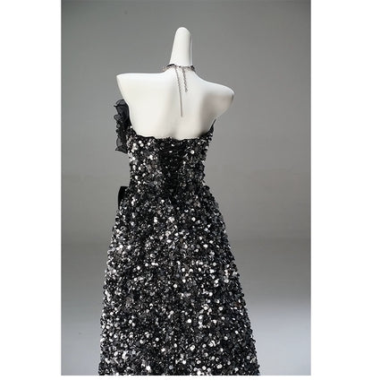 Glamorous Black Couture Gown with Full-Diamond Detailing