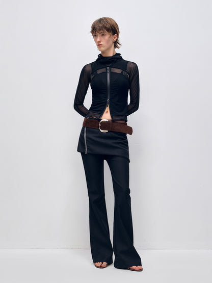 Color Block Asymmetrical Zipper Flared Skirt Pants