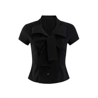 Black Striped Collegiate-style Butterfly Collar Shirt