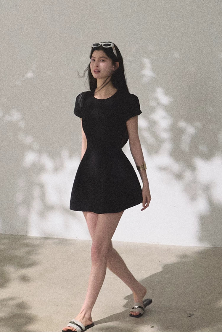 Detachable Crocheted Peter Pan Collar Cinched-Waist Mini Dress