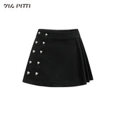 Black Heart-Shaped Button Mini Skirt - CHINASQUAD