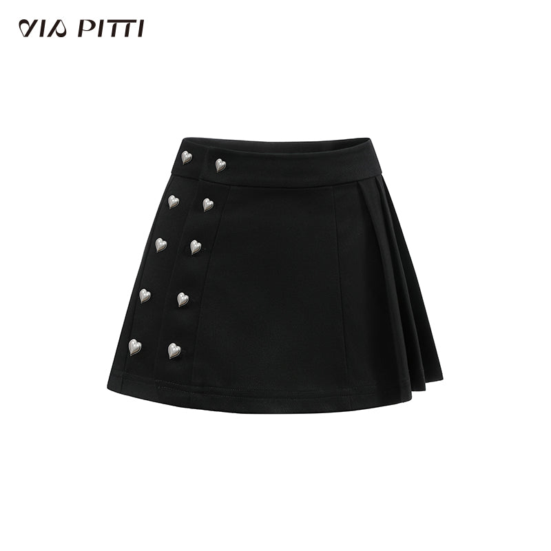 Black Heart-Shaped Button Mini Skirt - CHINASQUAD