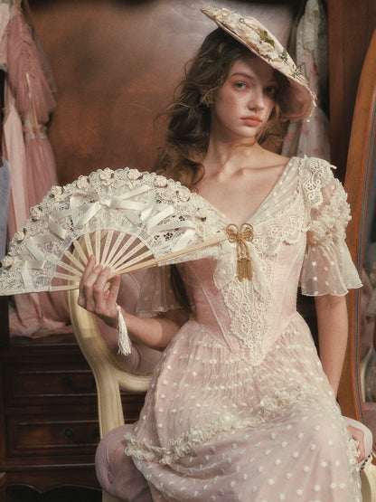Royal Banquet Lace Embroidered Folding Fan