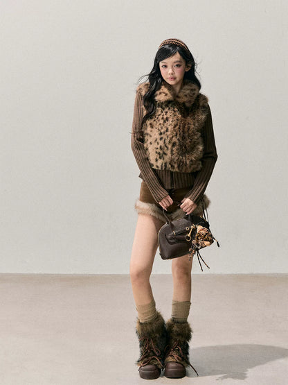 Faux Two-Piece Eco Fur Knit Jacket