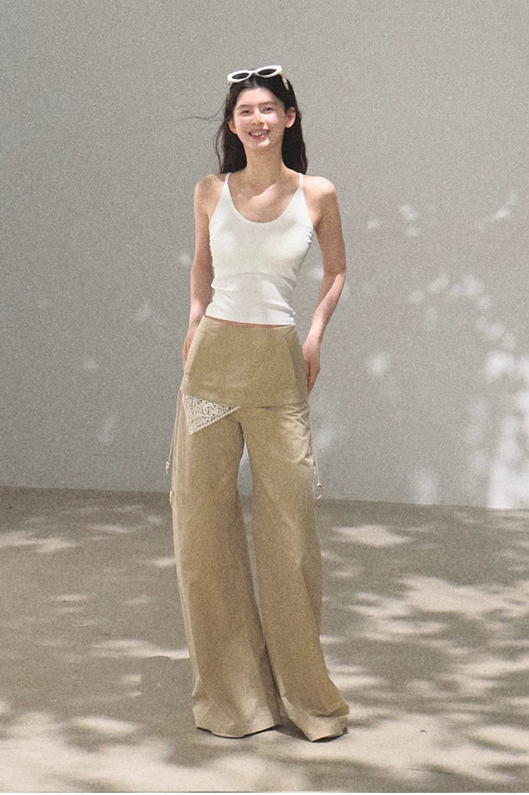 Bohemian Detachable Scarf Wide-Leg Relaxed Trousers