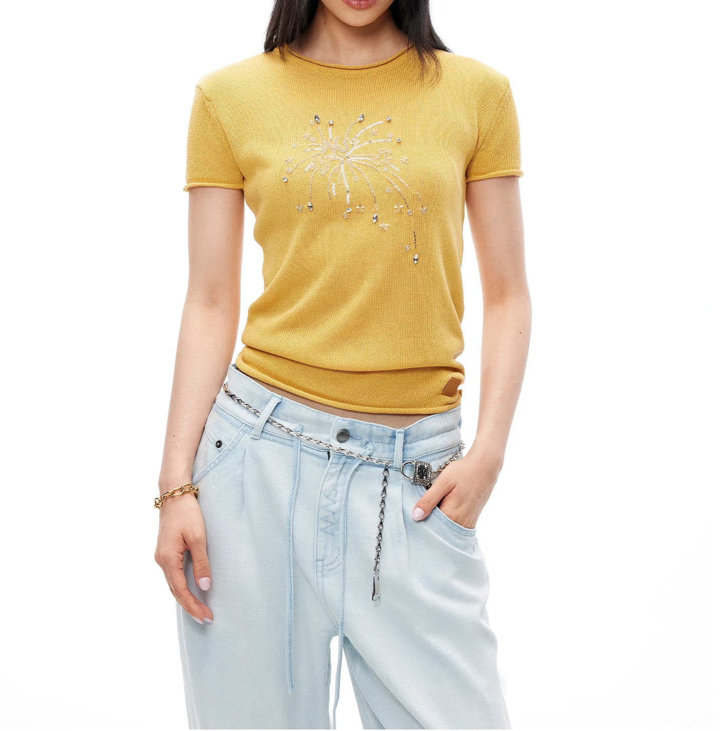 Firework Embroidered Silk Linen Tee