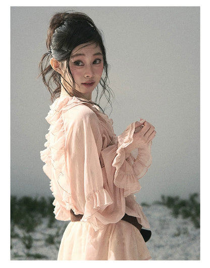 French Ruffle Lace Chiffon Blouse