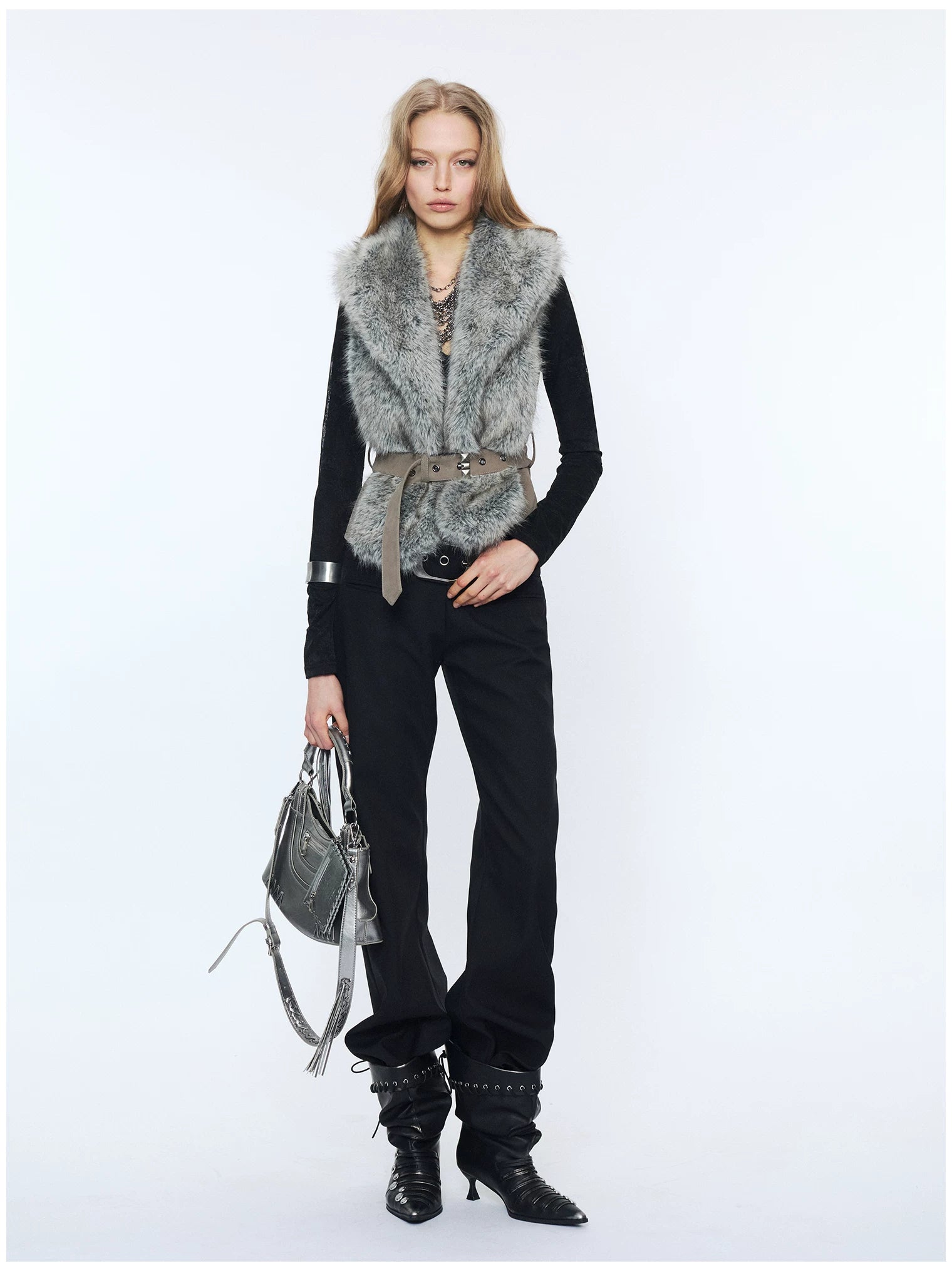 Faux Buckle Detail Suede Punk Vest