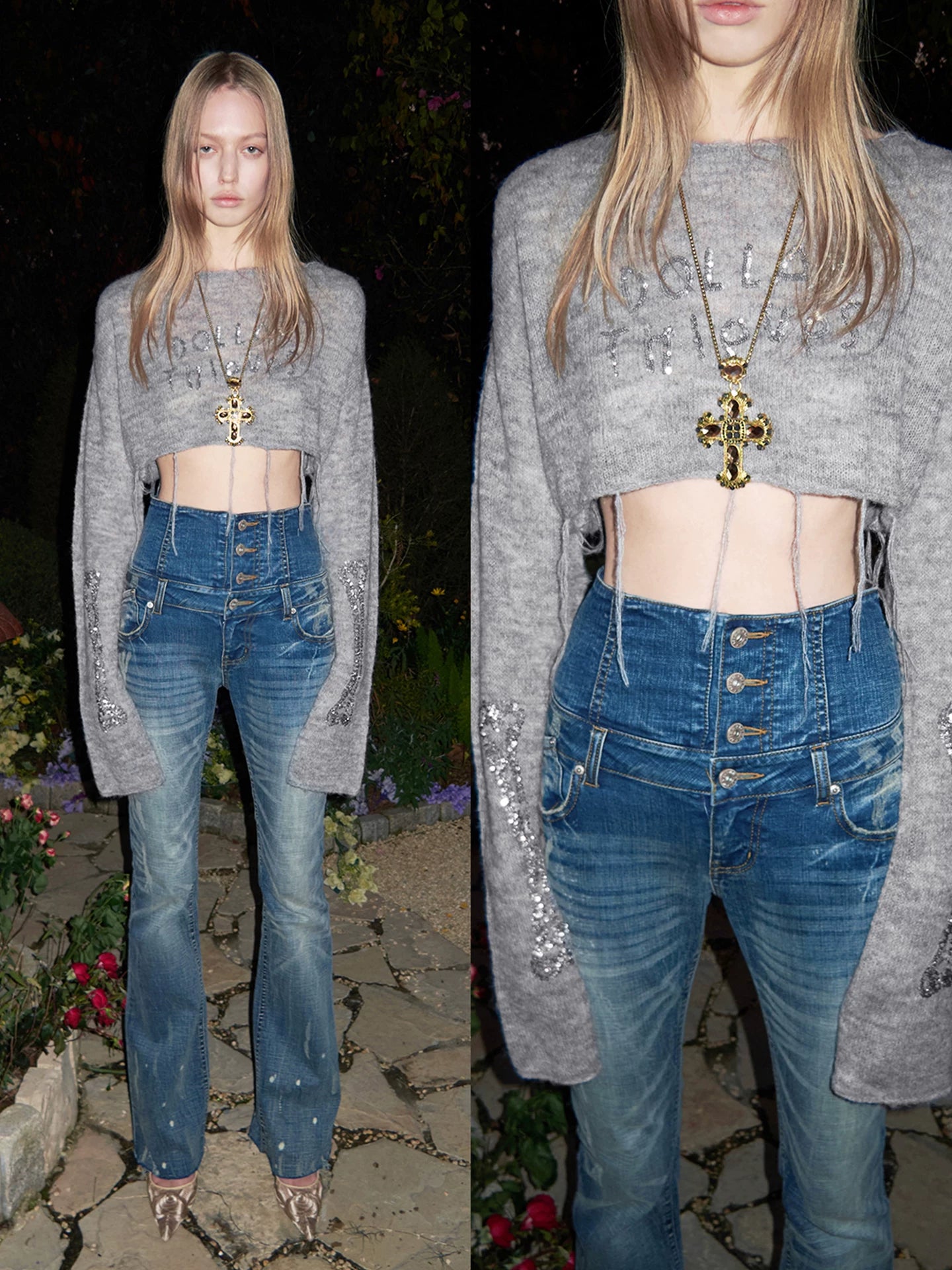 High-Waist Belted Slight-Flare Jeans