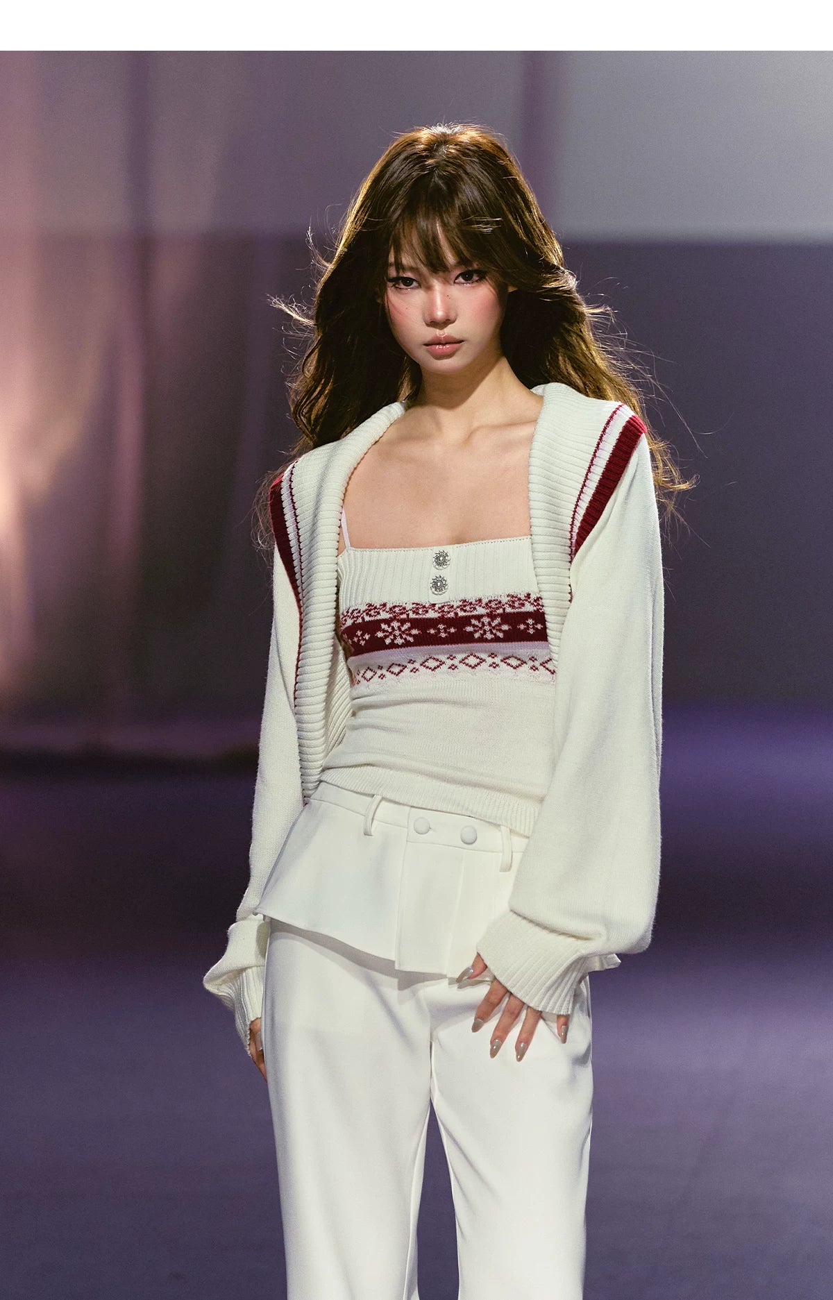 Fair Isle Snowflake Knit Vest &amp; Contrast Cropped Cardigan Set