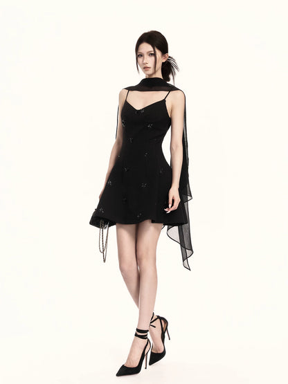 Midnight Embroidered Draped Two-Piece Dress Set