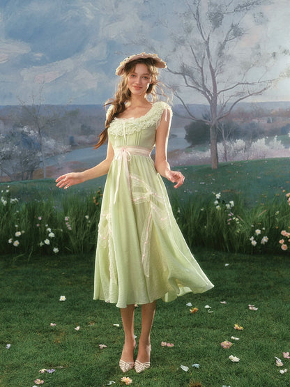 Green Kite Off-Shoulder Lace Fairy Dress