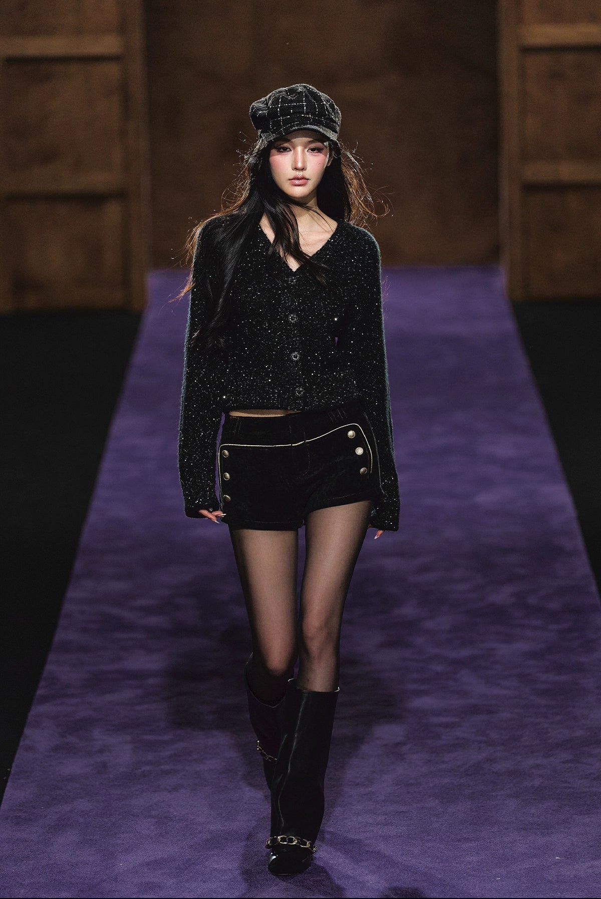 Shimmer V-Neck Sequin Detail Knit Cardigan