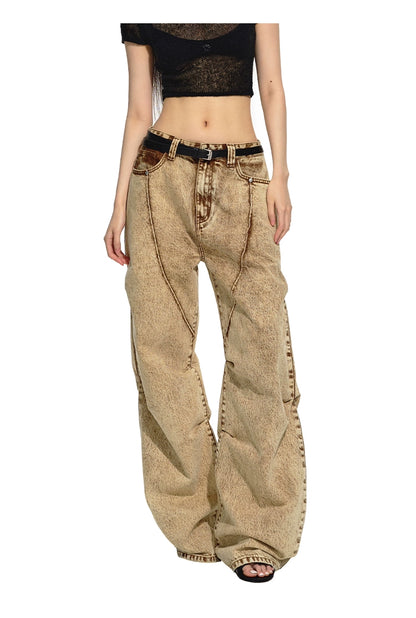 Brown Retro Loose-fit Wide-leg Jeans - CHINASQUAD