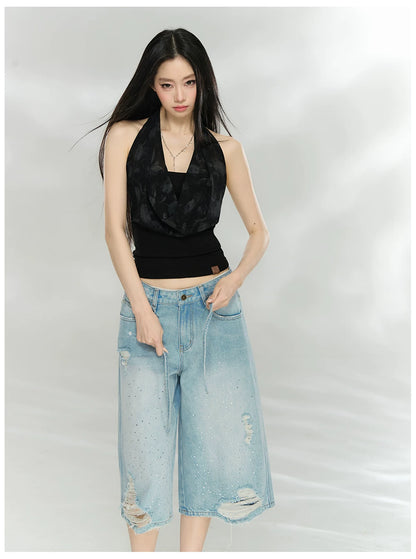 Draped Cowl Neck Halter Slim Tank Top