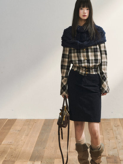 Two-Tone Knitted Fuzzy Pullover Shawl