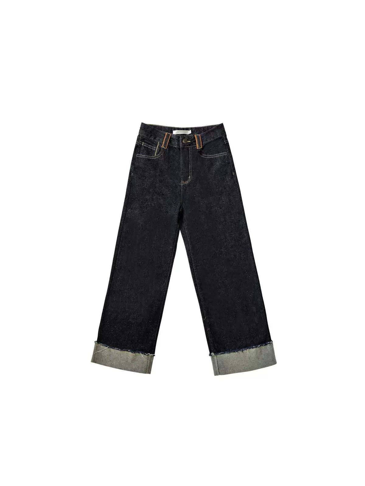 Rolled Hem High-Waist Straight-Leg Jeans