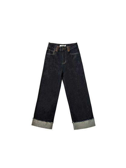 Rolled Hem High-Waist Straight-Leg Jeans