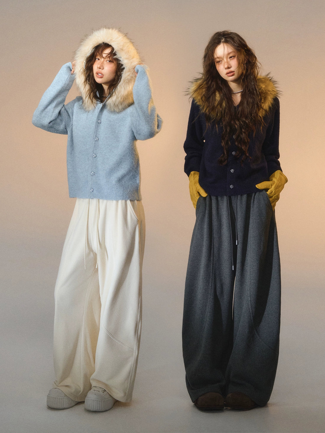 Detachable Fur-Collar Fleece Hooded Cardigan