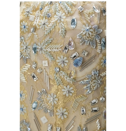 Blue Tears Ruffled Tulle Gown with Embellished Bodice