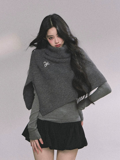 French High-Neck Knit Sweater