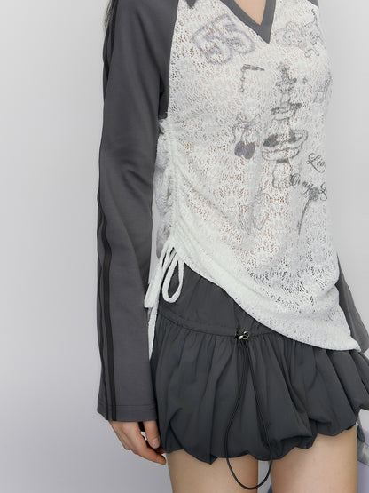 Lace Hollow V-Neck Long Sleeve T-Shirt