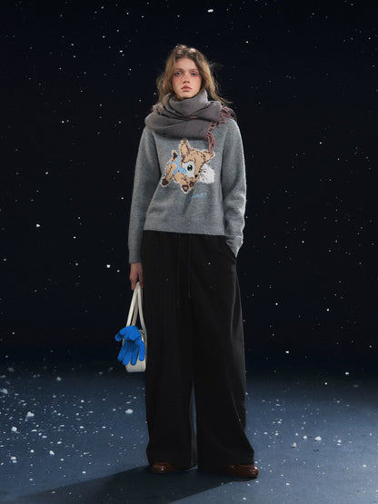 Plush Deer Jacquard Crewneck Sweater
