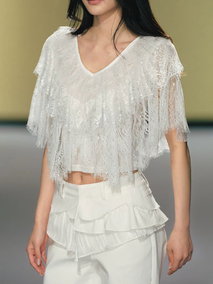 Layered Lace V-Neck Cape Top