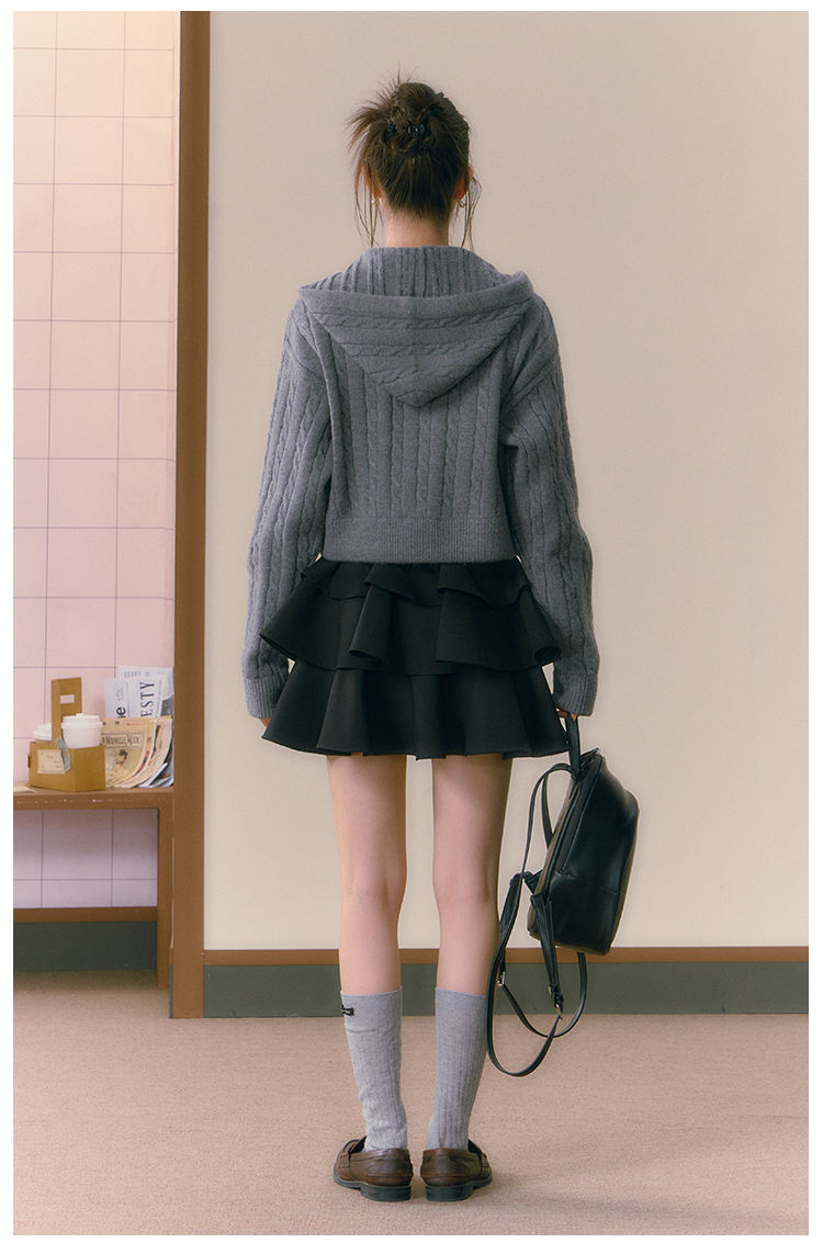 Gray Twist Knitted Zip-up Hoodie - CHINASQUAD