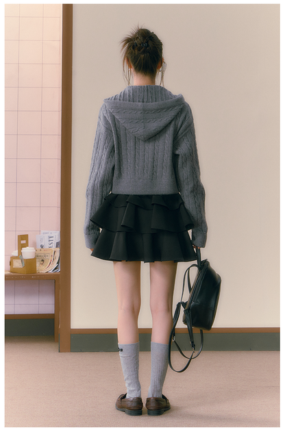 Gray Twist Knitted Zip-up Hoodie - CHINASQUAD