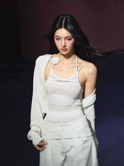Hooked-Flower Slightly Sheer Camisole &amp; Shawl Set - CHINASQUAD