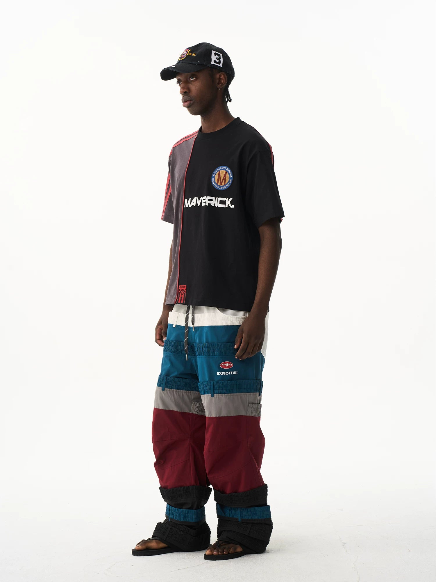 Contrast Panel Tape Embroidered T-Shirt