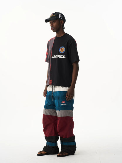 Contrast Panel Tape Embroidered T-Shirt