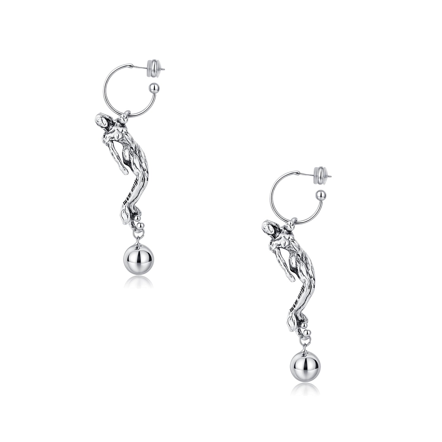 Silver Mermaid Drop Reshaped Romance Vintage Earrings