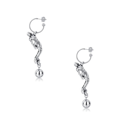 Silver Mermaid Drop Reshaped Romance Vintage Earrings
