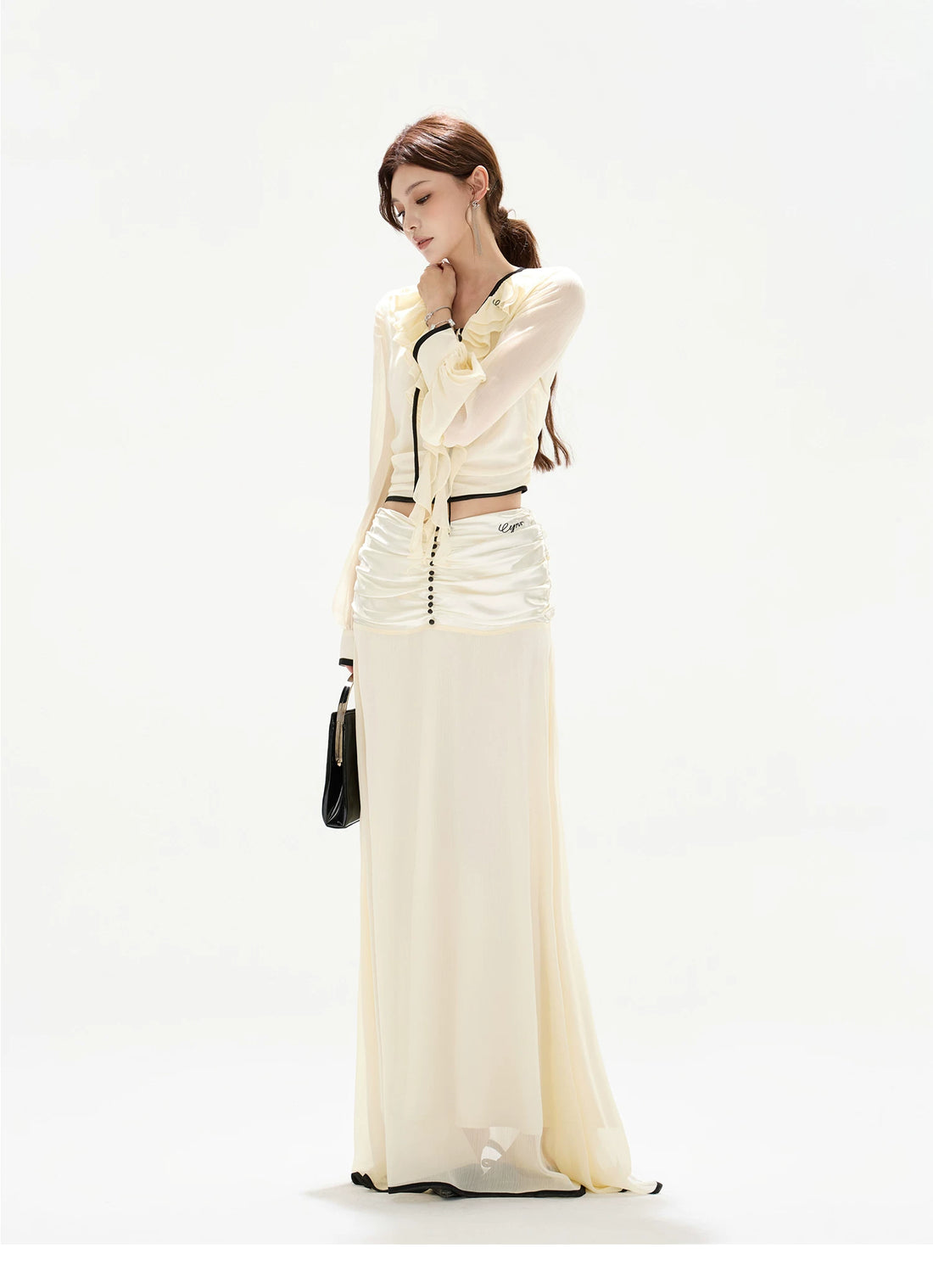 Chiffon Blouse &amp; High-Waist Maxi Skirt Set