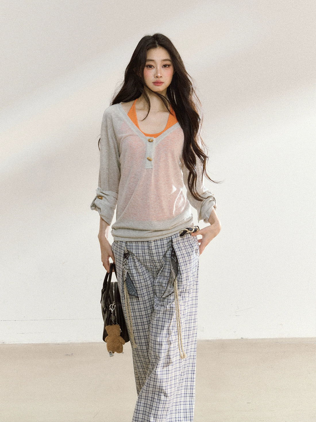 Relaxed Plaid Cotton Wide-Leg Trousers