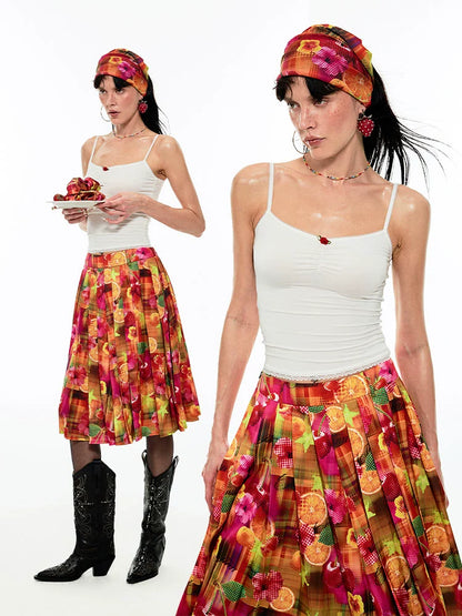 Fruit Printed Low-waist A-line Skirt - CHINASQUAD