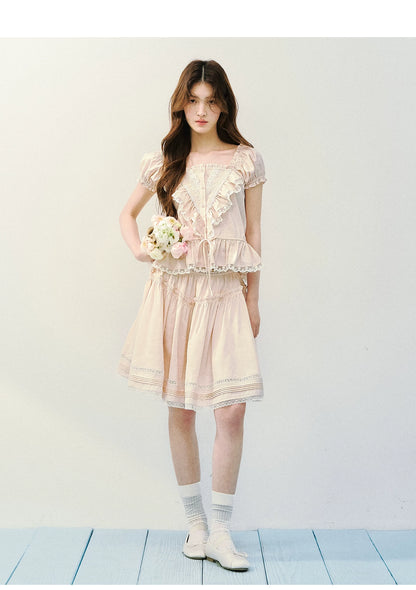 Romantic Ruffle Lace Blouse &amp; Skirt Set