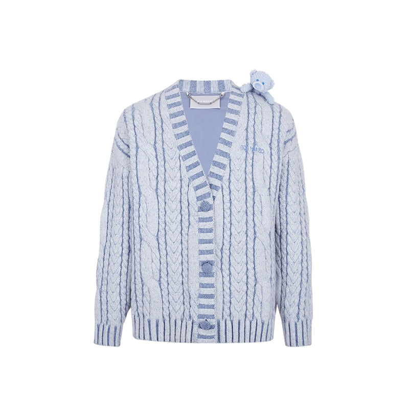 Textured Cable-Knit V-Neck Cardigan