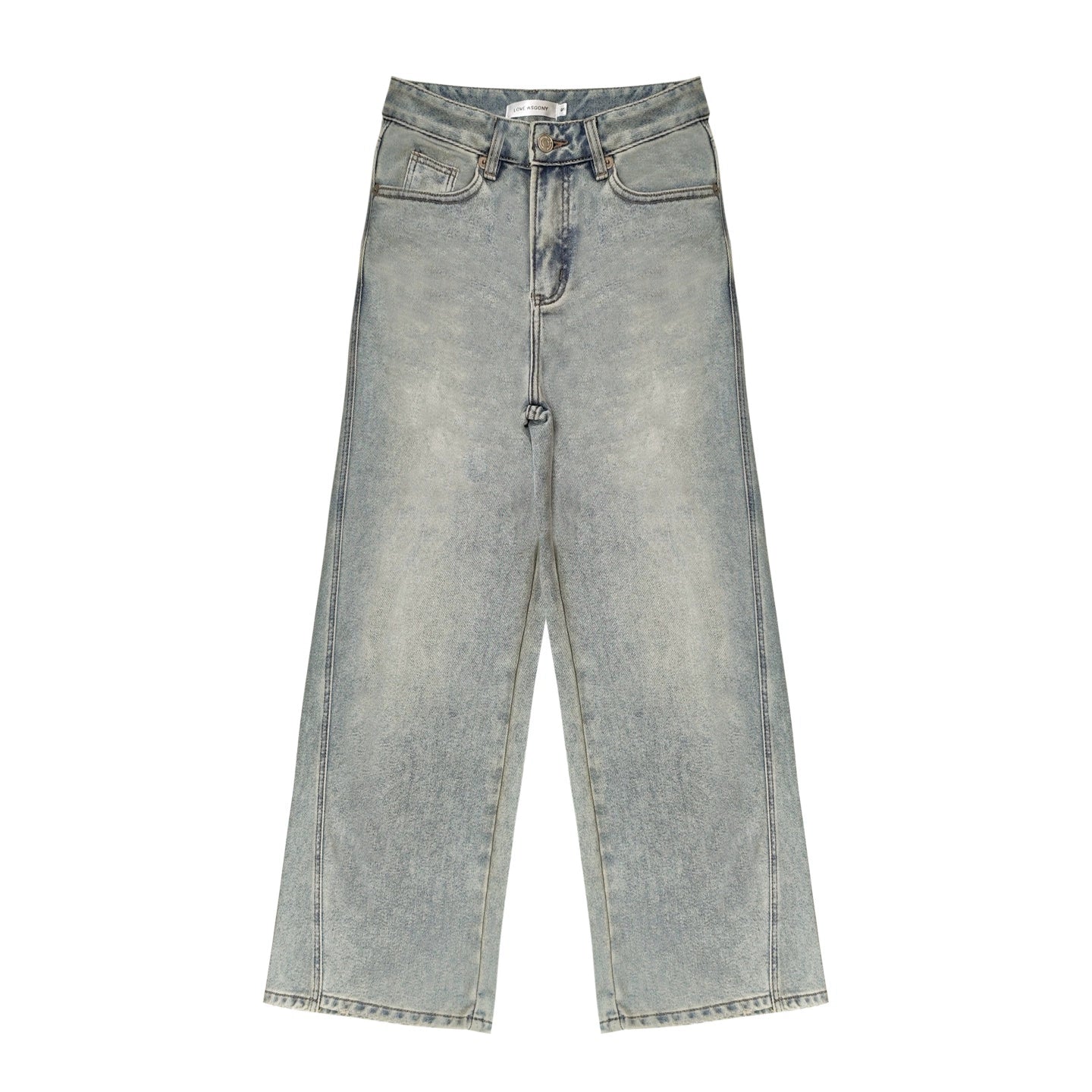 Washed Distressed Straight-Leg Denim Jeans